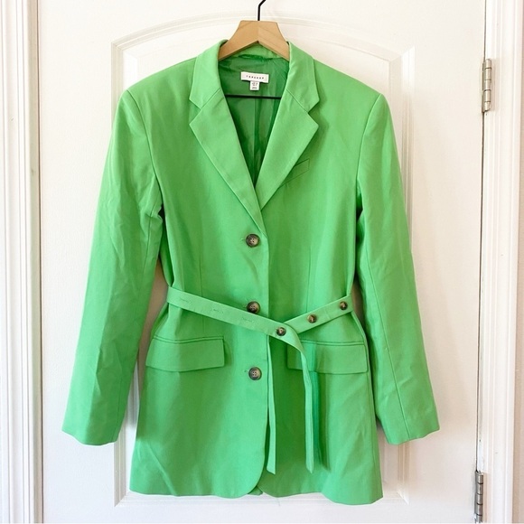 Topshop Jackets & Blazers - TOPSHOP Neon Green Longline Belted Blazer NWOT